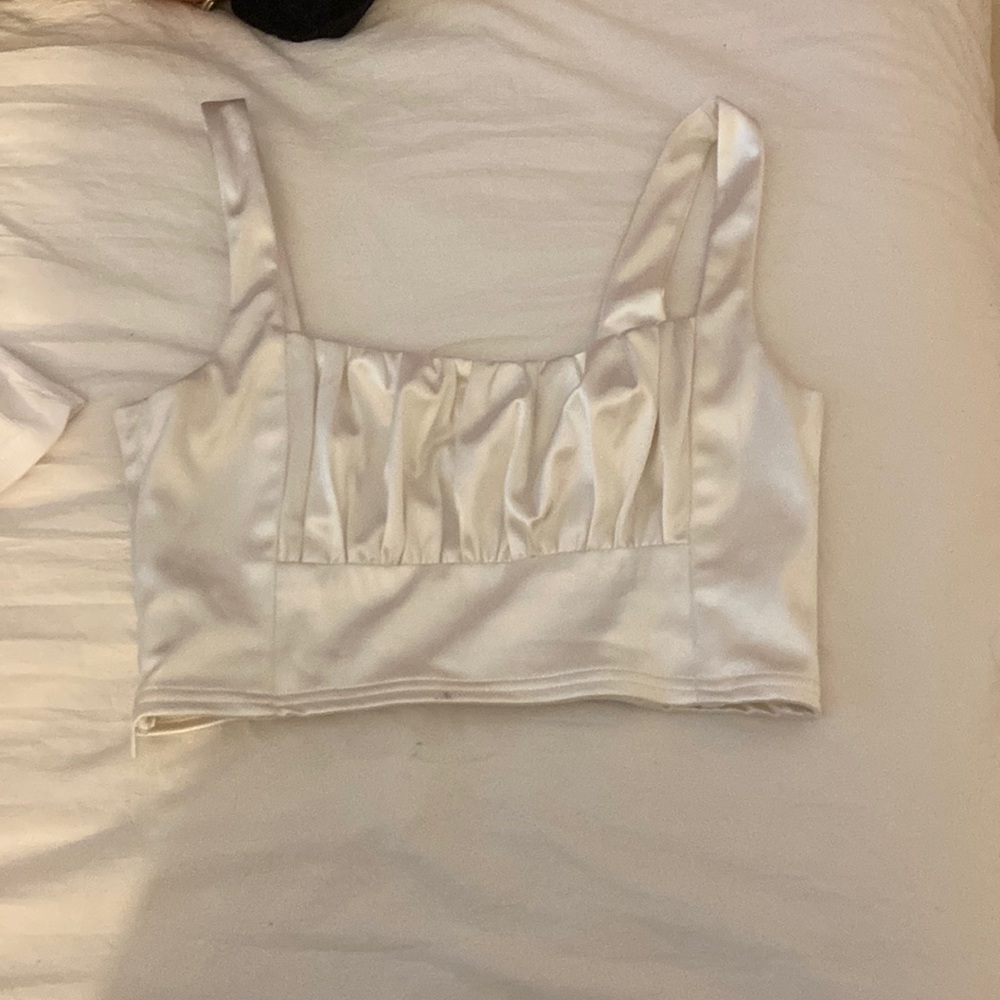 ADIKA. Pearl white wide neck crop top